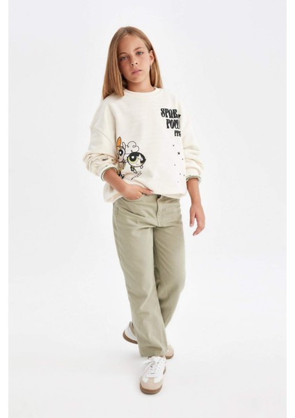 Kız Çocuk Straight Fit Düz Geniş Bol Paça Cepli Pamuklu Pantolon C7472A824AU