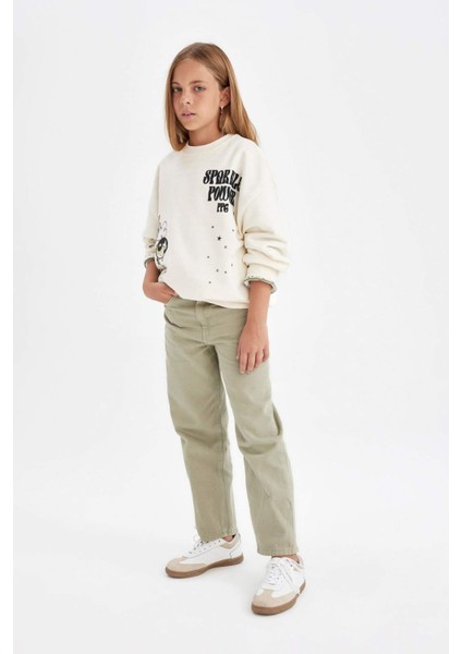 Kız Çocuk Straight Fit Düz Geniş Bol Paça Cepli Pamuklu Pantolon C7472A824AU