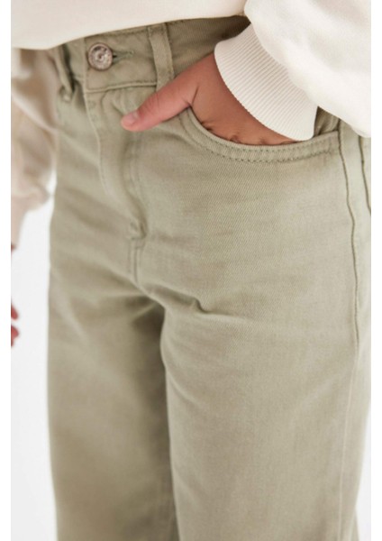 Kız Çocuk Straight Fit Düz Geniş Bol Paça Cepli Pamuklu Pantolon C7472A824AU