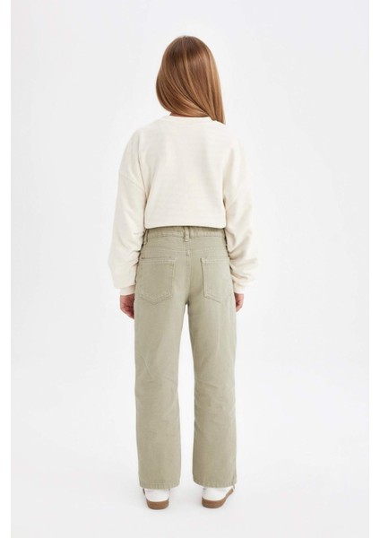 Kız Çocuk Straight Fit Düz Geniş Bol Paça Cepli Pamuklu Pantolon C7472A824AU