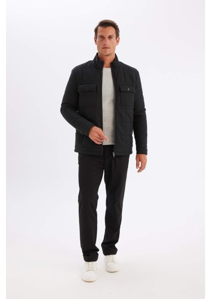 Slim Fit Dar Kesim Dik Yaka Astarlı Cepli Fermuarlı Mont Y4506AZ24AU