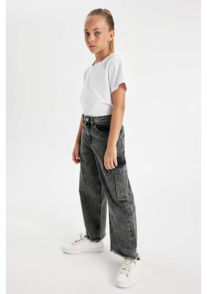Kız Çocuk Wide Leg Kargo Cepli Geniş Bol Paça Jean Pantolon C8541A824AU