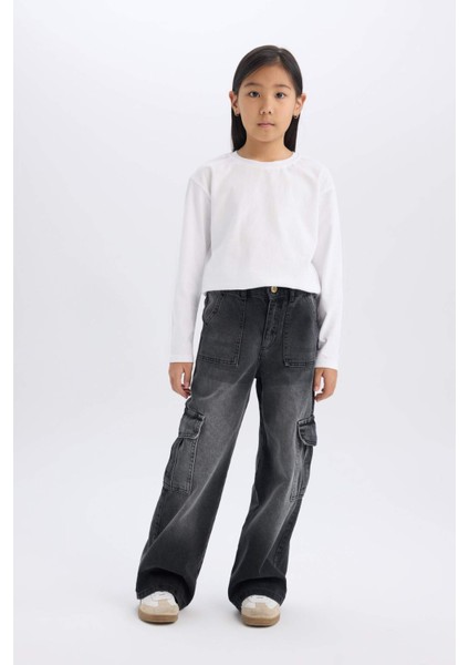 Kız Çocuk Wide Leg Kargo Geniş Paça Jean Pantolon C8539A824AU