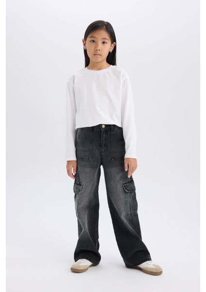 Kız Çocuk Wide Leg Kargo Geniş Paça Jean Pantolon C8539A824AU