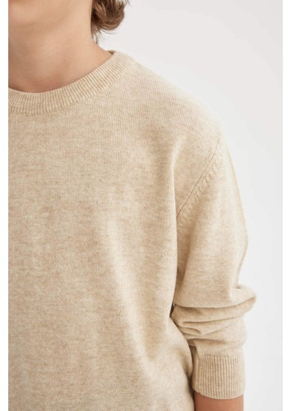 Erkek Çocuk Ekru Bisiklet Yaka Basic Düz Triko Kazak A4992A824WN