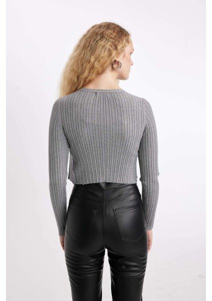 Regular Fit Crop Düğmeli V Yaka Triko Hırka A2076AX24AU