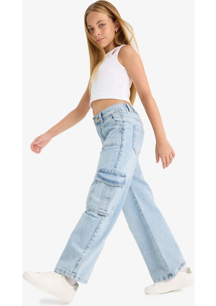 Kız Çocuk Wide Leg Kargo Geniş Paça Jean Pantolon C8540A824AU