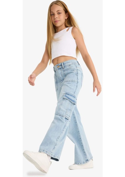 Kız Çocuk Wide Leg Kargo Geniş Paça Jean Pantolon C8540A824AU
