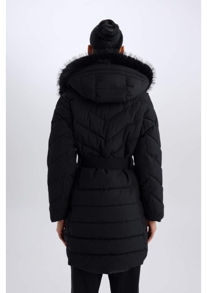 Fit Uzun Mont Parka Su İtici Rüzgar Geçirmez Parmak Geçmeli Kapüşonlu Fermuarlı C8505AX24WN