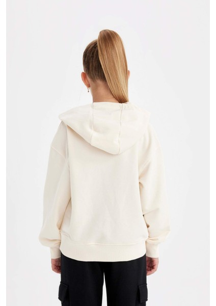 Kız Çocuk Cepli Kapüşonlu Baskılı Okul Sweatshirt C7764A824AU