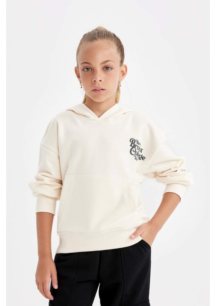 Kız Çocuk Cepli Kapüşonlu Baskılı Okul Sweatshirt C7764A824AU