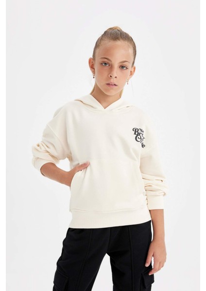 Kız Çocuk Cepli Kapüşonlu Baskılı Okul Sweatshirt C7764A824AU
