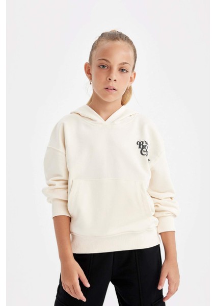 Kız Çocuk Cepli Kapüşonlu Baskılı Okul Sweatshirt C7764A824AU
