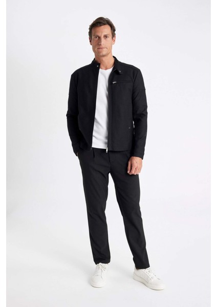 Slim Fit Dar Kesim Dik Yaka Astarlı Fermuarlı Cepli Mevsimlik Baharlık Ceket Mont W2040AZ24AU