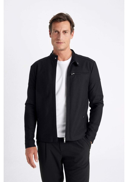 Slim Fit Dar Kesim Dik Yaka Astarlı Fermuarlı Cepli Mevsimlik Baharlık Ceket Mont W2040AZ24AU