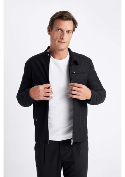 Slim Fit Dar Kesim Dik Yaka Astarlı Fermuarlı Cepli Mevsimlik Baharlık Ceket Mont W2040AZ24AU