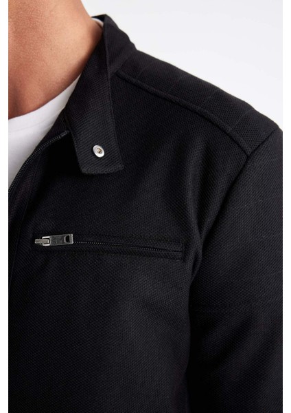 Slim Fit Dar Kesim Dik Yaka Astarlı Fermuarlı Cepli Mevsimlik Baharlık Ceket Mont W2040AZ24AU