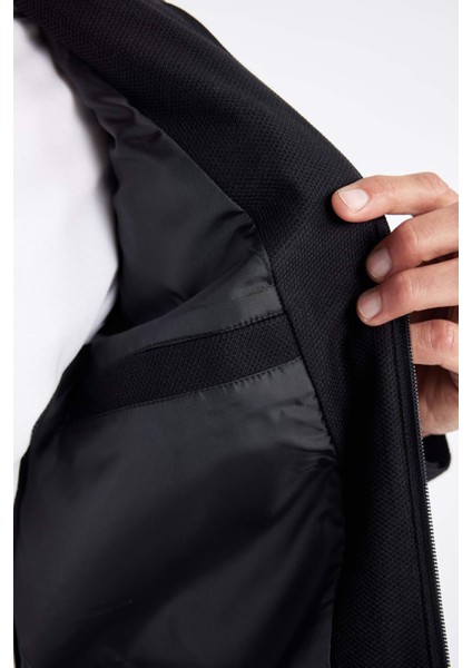 Slim Fit Dar Kesim Dik Yaka Astarlı Fermuarlı Cepli Mevsimlik Baharlık Ceket Mont W2040AZ24AU