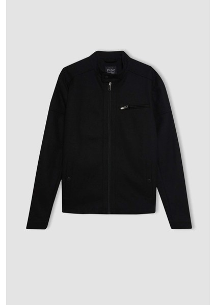 Slim Fit Dar Kesim Dik Yaka Astarlı Fermuarlı Cepli Mevsimlik Baharlık Ceket Mont W2040AZ24AU