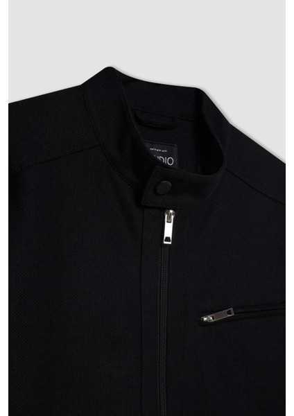 Slim Fit Dar Kesim Dik Yaka Astarlı Fermuarlı Cepli Mevsimlik Baharlık Ceket Mont W2040AZ24AU