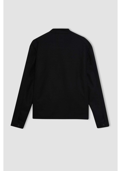 Slim Fit Dar Kesim Dik Yaka Astarlı Fermuarlı Cepli Mevsimlik Baharlık Ceket Mont W2040AZ24AU