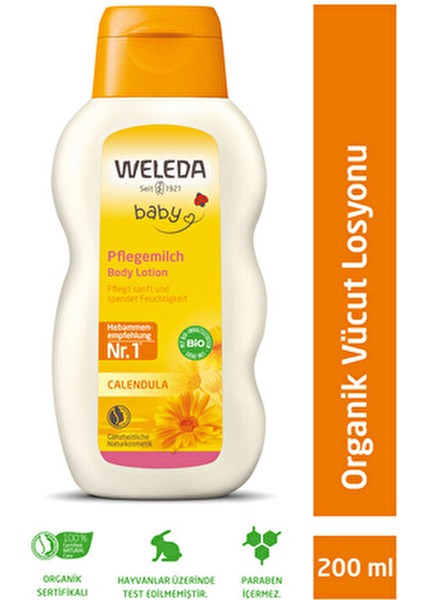 Calendula Vücut Losyonu 200 ml Organik Dermatolojik Testli Hassas Ciltler için