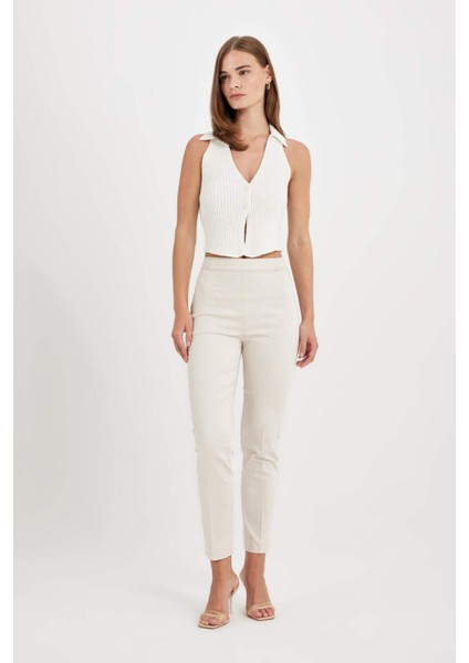 Sigaret Saten Pantolon Normal Bel Beli Lastikli Düz Paça Basic Düz J8743AZ24WN