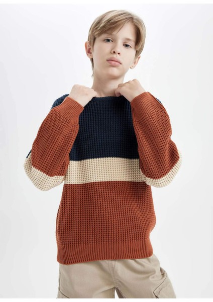 Erkek Çocuk Bisiklet Yaka Renk Bloklu Triko Kazak C3137A824WN