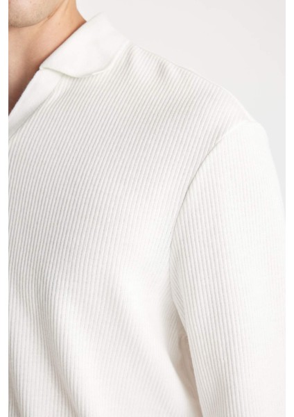 Regular Fit Polo Yaka Jakarlı Triko Sweatshirt A9785AX24AU