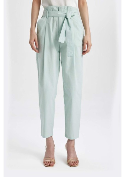 Gabardin Kumaş Pantolon Paperbag Cepli Yüksek Bel Kısa Paça Bilek Boy C7534AX24SM