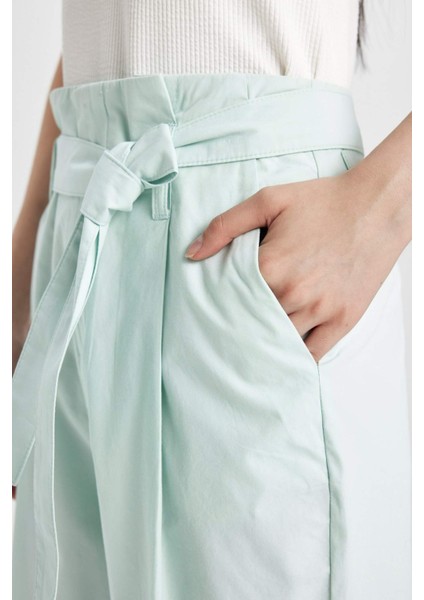 Gabardin Kumaş Pantolon Paperbag Cepli Yüksek Bel Kısa Paça Bilek Boy C7534AX24SM