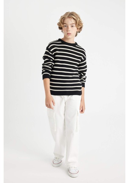 Erkek Çocuk Bisiklet Yaka Çizgili Pamuklu Triko Kazak C2297A824WN