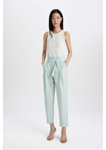 Gabardin Kumaş Pantolon Paperbag Cepli Yüksek Bel Kısa Paça Bilek Boy C7534AX24SM