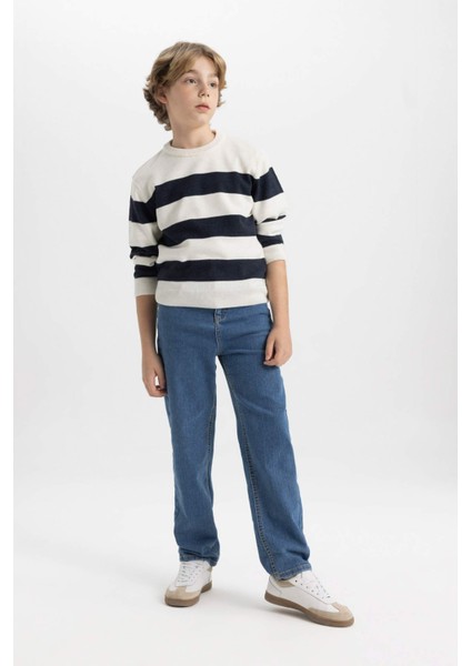 Erkek Çocuk Bisiklet Yaka Çizgili Triko Kazak C1710A824AU