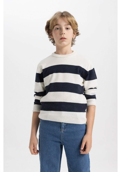 Erkek Çocuk Bisiklet Yaka Çizgili Triko Kazak C1710A824AU