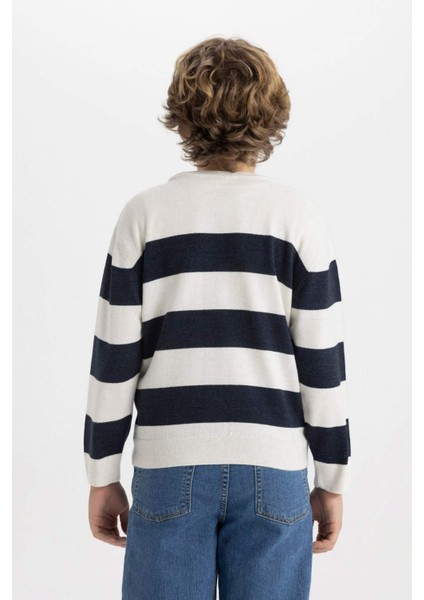 Erkek Çocuk Bisiklet Yaka Çizgili Triko Kazak C1710A824AU