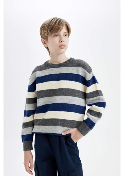 Erkek Çocuk Renk Bloklu Bisiklet Yaka Triko Kazak C8114A824WN