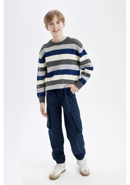 Erkek Çocuk Renk Bloklu Bisiklet Yaka Triko Kazak C8114A824WN