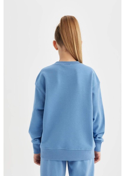 Kız Çocuk Relax Fit Bisiklet Yaka Pamuklu Basic Düz Okul Sweatshirt A2797A824AU