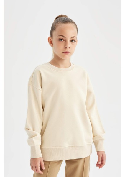 Kız Çocuk Relax Fit Bisiklet Yaka Pamuklu Basic Düz Okul Sweatshirt A2797A824AU