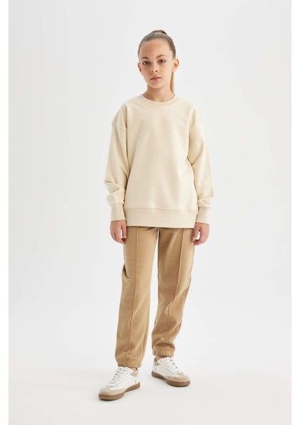 Kız Çocuk Relax Fit Bisiklet Yaka Pamuklu Basic Düz Okul Sweatshirt A2797A824AU