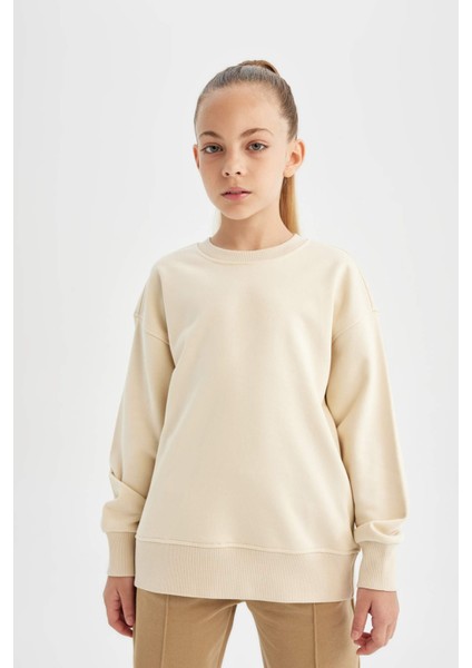 Kız Çocuk Relax Fit Bisiklet Yaka Pamuklu Basic Düz Okul Sweatshirt A2797A824AU