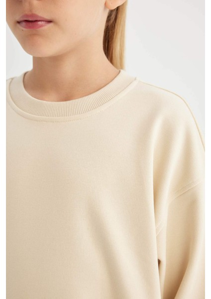 Kız Çocuk Relax Fit Bisiklet Yaka Pamuklu Basic Düz Okul Sweatshirt A2797A824AU