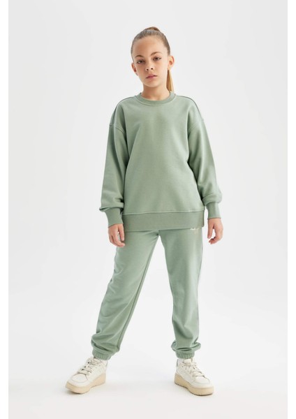 Kız Çocuk Relax Fit Bisiklet Yaka Pamuklu Basic Düz Okul Sweatshirt A2797A824AU