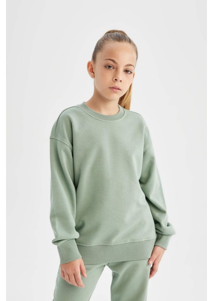 Kız Çocuk Relax Fit Bisiklet Yaka Pamuklu Basic Düz Okul Sweatshirt A2797A824AU
