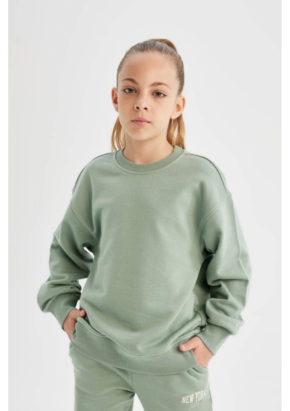 Kız Çocuk Relax Fit Bisiklet Yaka Pamuklu Basic Düz Okul Sweatshirt A2797A824AU
