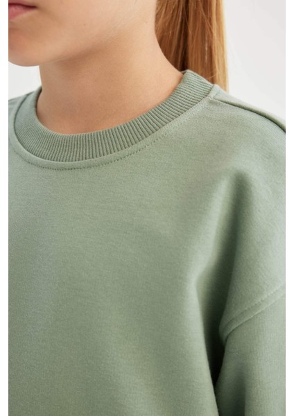 Kız Çocuk Relax Fit Bisiklet Yaka Pamuklu Basic Düz Okul Sweatshirt A2797A824AU