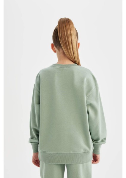 Kız Çocuk Relax Fit Bisiklet Yaka Pamuklu Basic Düz Okul Sweatshirt A2797A824AU