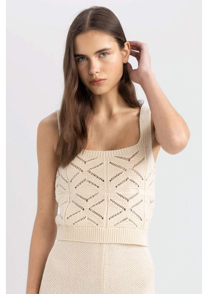 Crop Kare Yaka Kroşe Triko Atlet C8621AX24SM