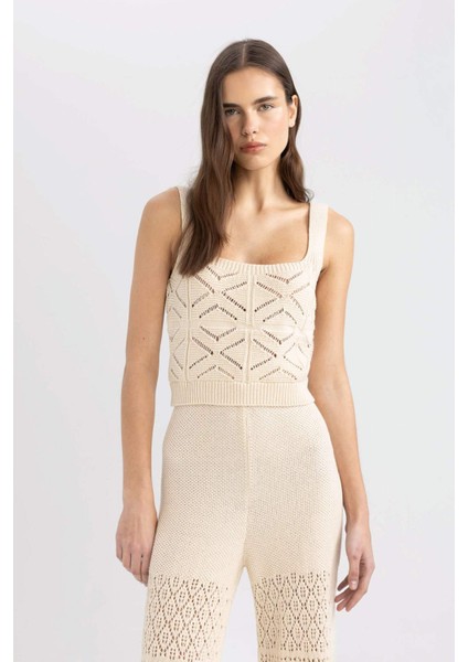 Crop Kare Yaka Kroşe Triko Atlet C8621AX24SM